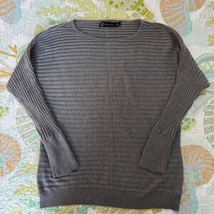 New York & Company Gray Dolman Sleeve Ribbed Button Cuff Sweater Large